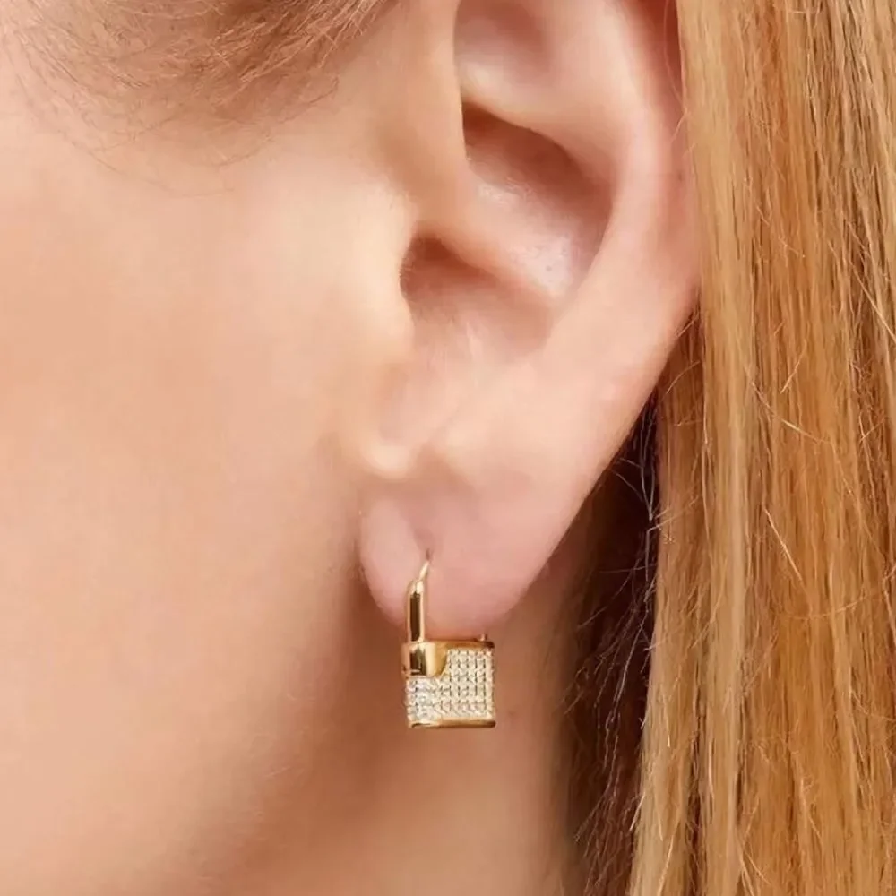 18K Gold Plated Lock Huggie Hoop Earrings